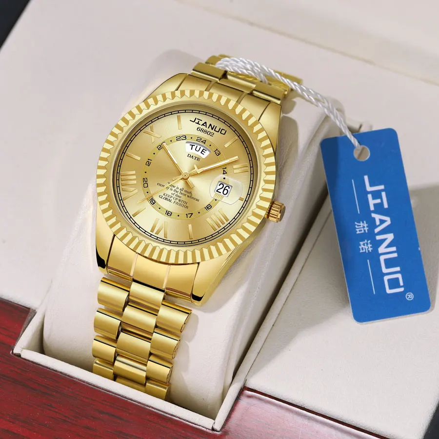 Business Classic Men's Watch Calendar Date Function Stainless Steel Strap Men's Roman Pattern Quartz Watch Gift