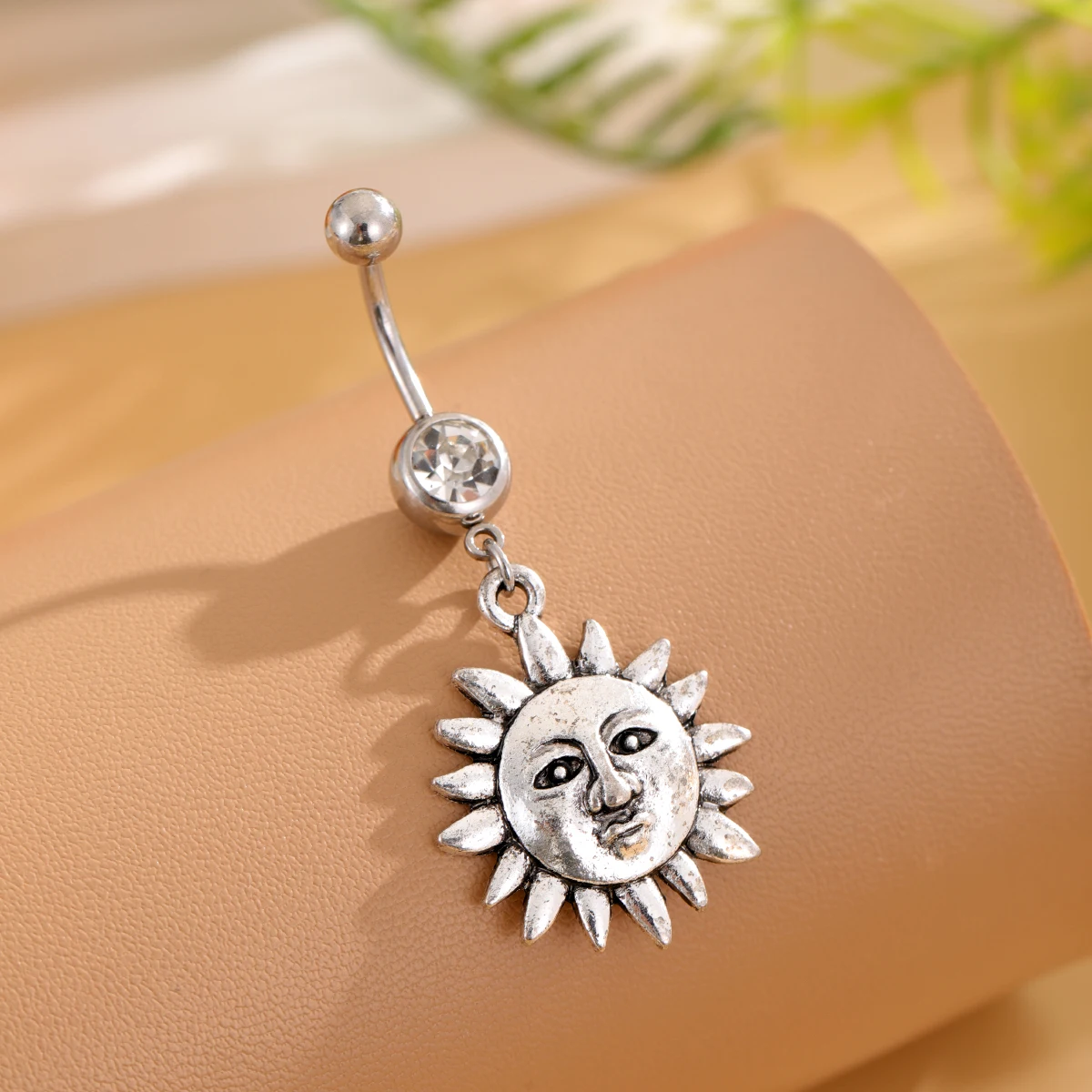 1pcs Vintage Skull Gun Dangled Belly Button Rings Stainless Tassel Sun Moon-Shaped Curved Belly Piercing Ombligo 14G Navel Ring