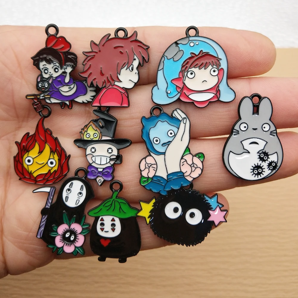 10 יחידות צ'ארם קרטון לאביזרי תכשיטים לעשיית עגילים, צמידים, מחזיקי מפתחות, תליונים, ציוד ליצירה מתכתי מצופה שחור