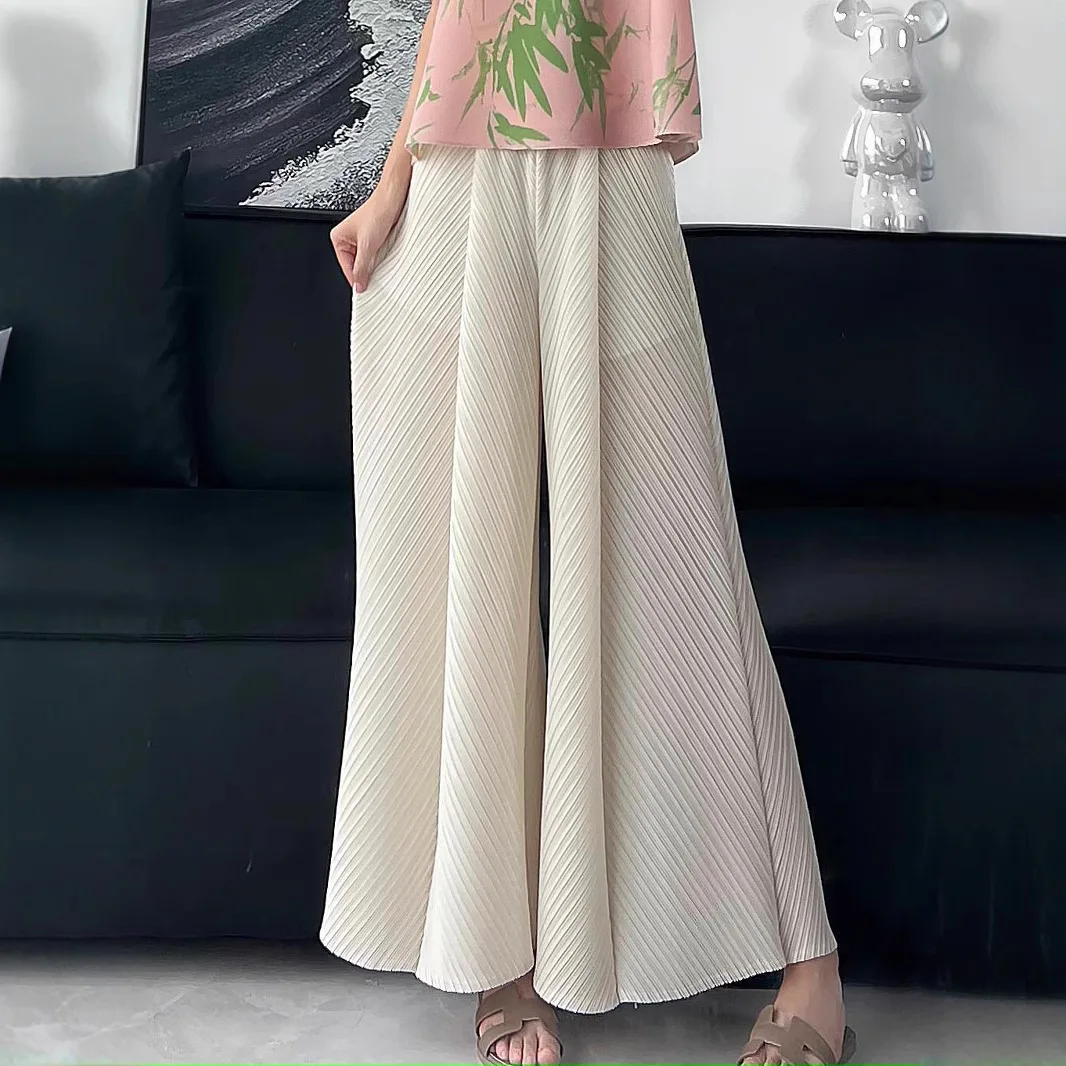 

Miyake Pleated Solid Color Ribbed Wide-leg Casual Pants 2025 Summer New Hundred Loose Nine-minute Pants