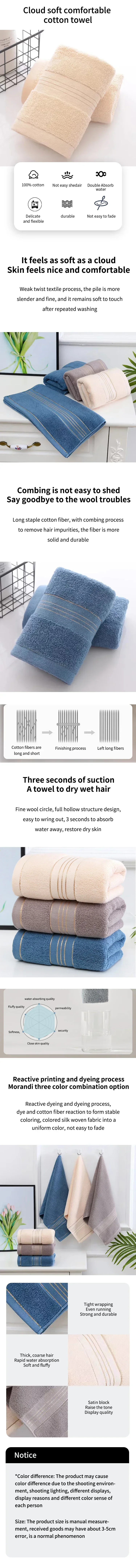 2pcs Cotton Bath Towel Increases Water Absorption Adult Bath Towel Solid Color Golden Silk Soft Affinity Face Towel