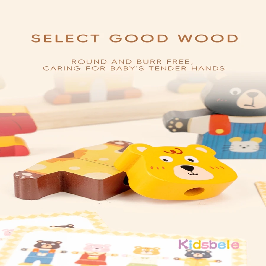 Orsi che cambiano vestiti Blocchi impilabili Giocattolo Montessori in età prescolare in legno Puzzle colorato Gioco fantasioso per bambini Regalo di compleanno