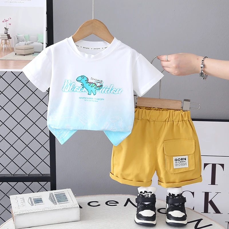 Toddler Summer Fashion Baby Boys/Girls Clothes Children Cartoon Dinosaur Cotton T-Shirt + Shorts 2Pcs/Set Infant Kids Tracksuits