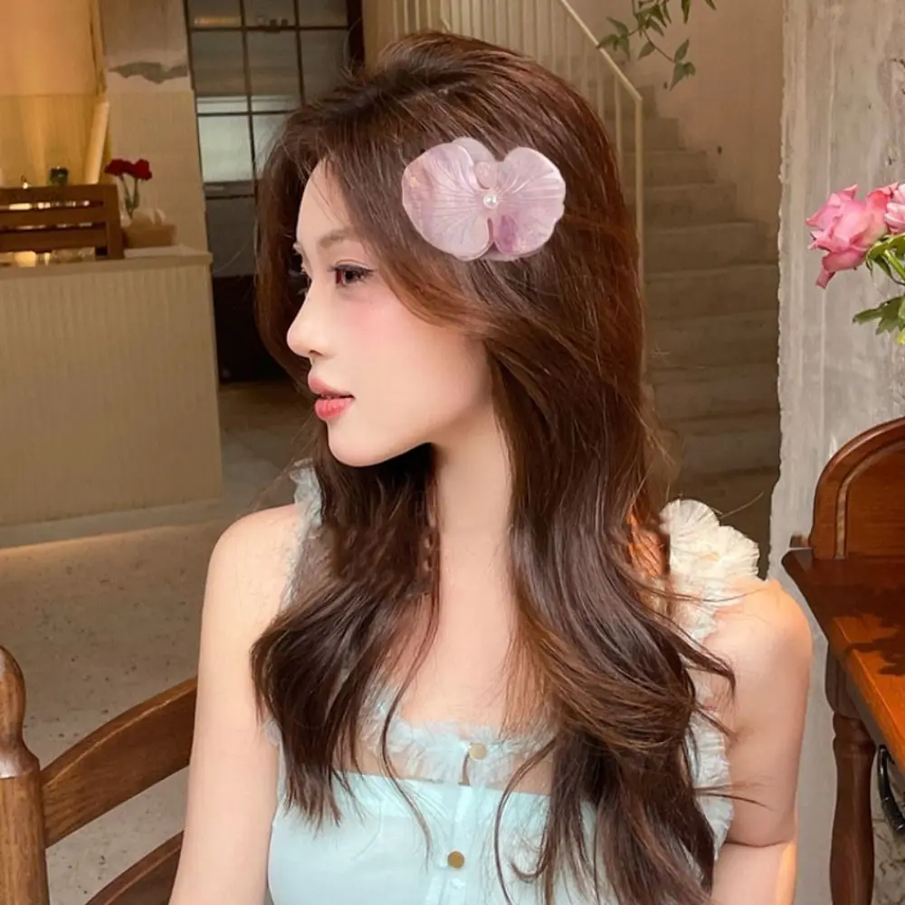 

Acetic Acid Butterfly Orchid Hairpin Hair Rope Hair Accessories Flower Duckbill Clip Korean Style Side Clip Fresh Barrettes