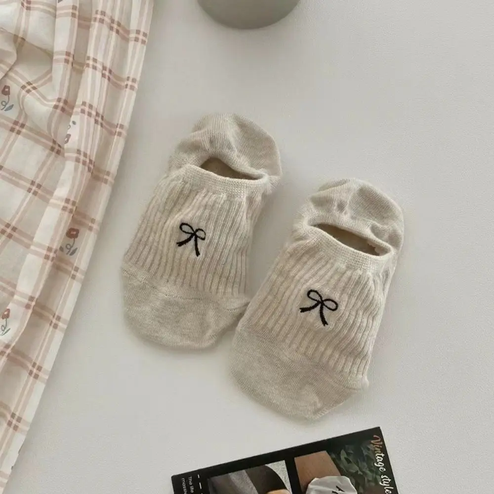 New Breathable Bowknot Socks Spring Summer Solid Color Boat Socks Thin Anti-slip Invisible Cute Sock