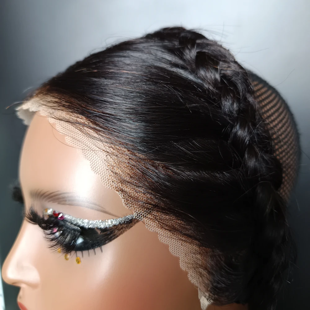 12-18 بوصة شعر بشري مضفر 13x4 الدانتيل أمامي قبل قطع عقدة ابيض أمامي مع شريط مرن 150% الكثافة البرازيلي العذراء