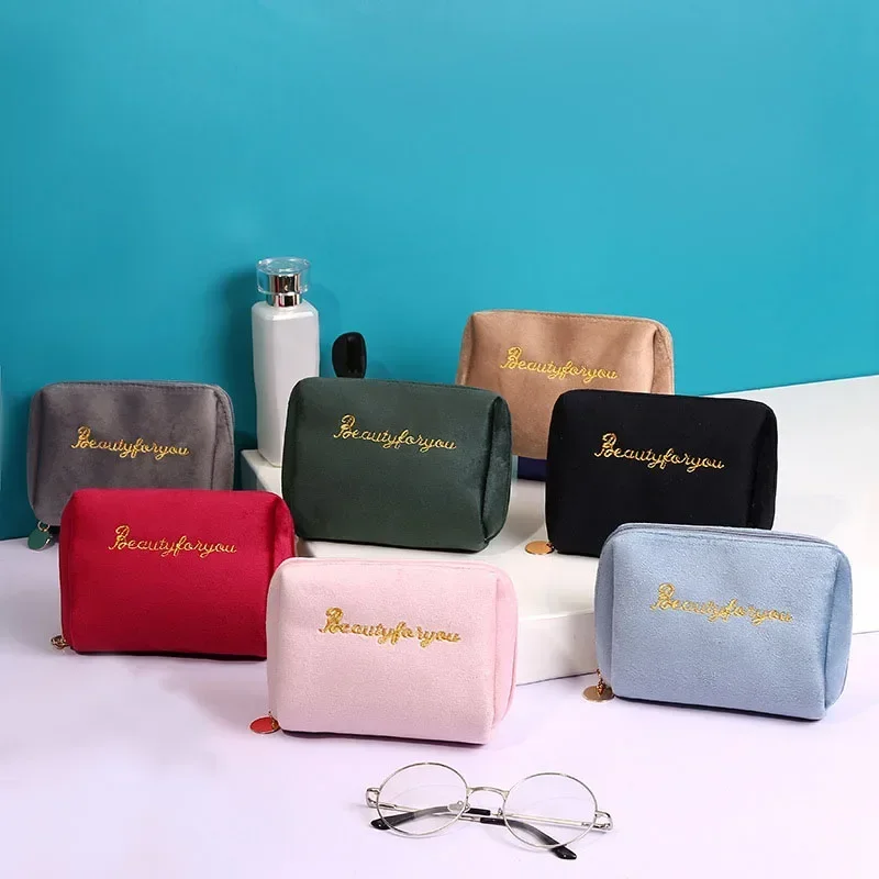 Velvet Zipper Makeup Bags Women\'s Cosmetic Bag Travel Female Lady Girl Brush Lipstick Storage Toiletry Kit Pouch Beauty Bags