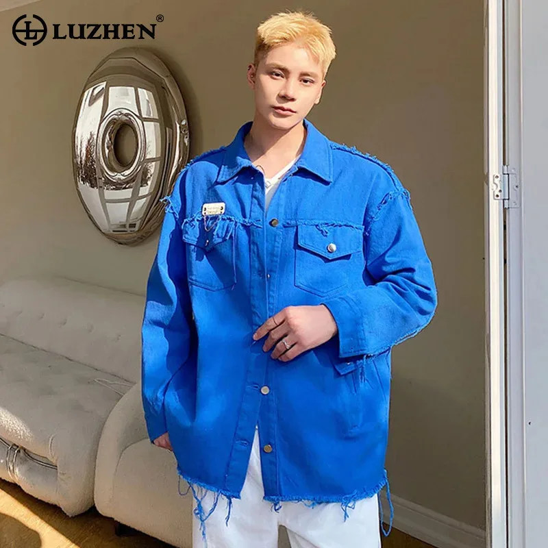 

LUZHEN Metal Decorate Burr Splicing Design Trendy Korean Jackets New Fashion Handsome Tassel Retro Street Men's Outerwear LZ3023