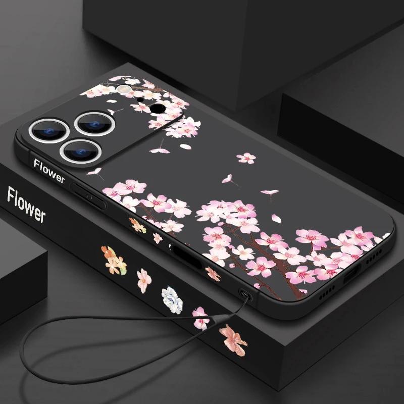 Para iPhone 17 Pro Max funda encantadora rosa flores de melocotón patrón funda suave de silicona para iPhone 16 Pro Max 15 14 13 12 11 16E Air