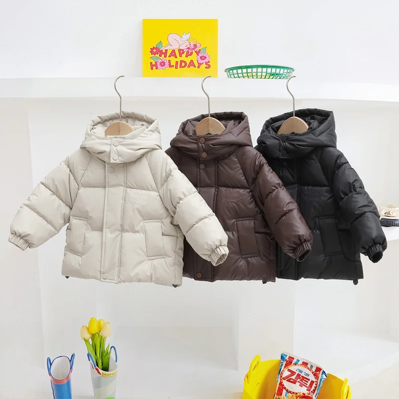 Children Windproof Warm Down Coats Kids Winter Fashion Vrsatile Comfortable Leather Jacket Boys Girls Daily Hooded Thermal Coats