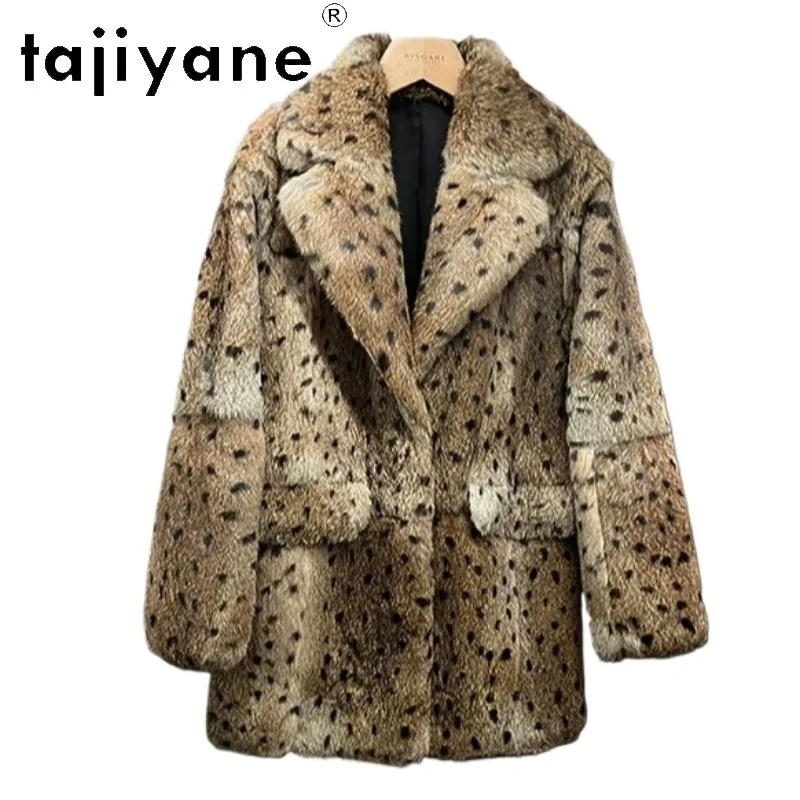 TAJIYANE High Quality Rabbit Fur Coat Woman Leopard Print Tops Shearling Real Fur Jacket Winter Coats Women Retro Jackets Casaco