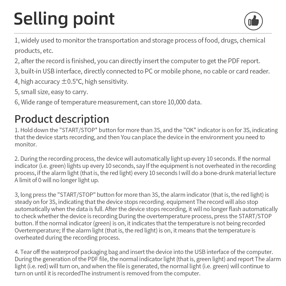 5 teile/los TempU05 Temperatur Datenlogger 10000 Punkte USB Bericht 60 90 Tage Einweg Recorder Temp Analysator für Kalte Kette – Detail 8
