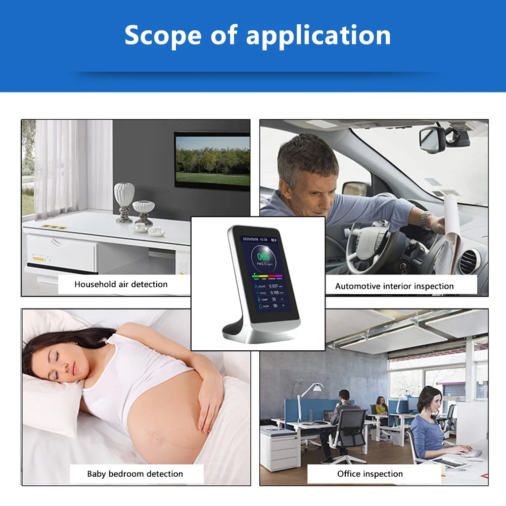Detektor gazu PM2.5/HCHO/TVOC/AQI LCD Detektor jakości gazu Wyświetlacz biurkowy Czujnik temperatury i wilgotności Tester Monitor gazu