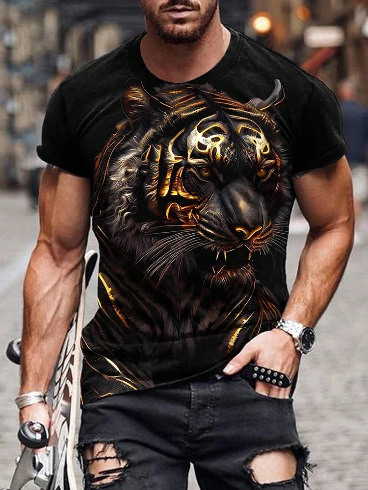 

Summer Street Fashion T-shirt Tiger Print Men's T-shirt Urban Everyday Casual Short-sleeved Top Outdoor Camping Sports T-shirt