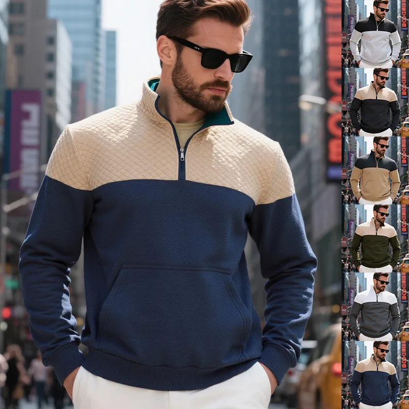 American Winter New Men's Sweater Casual Commuting Trend Stand-up Collar Zipper Sweater Men
