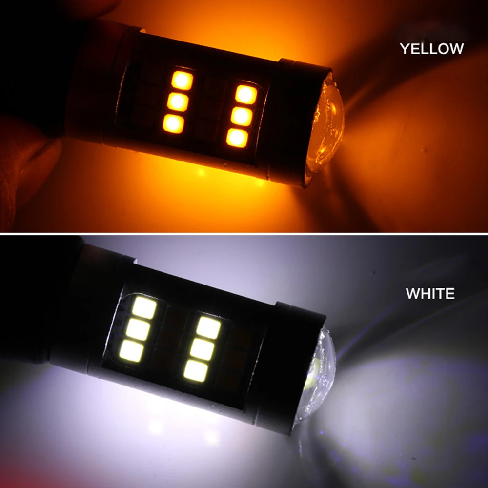 2PCS DRL Turn Signal Light BA15S 1156 P21W BAU15S PY21W T20 W21W 7440 4014 66LED Canbus Dual Mode and Color White Amber No Error