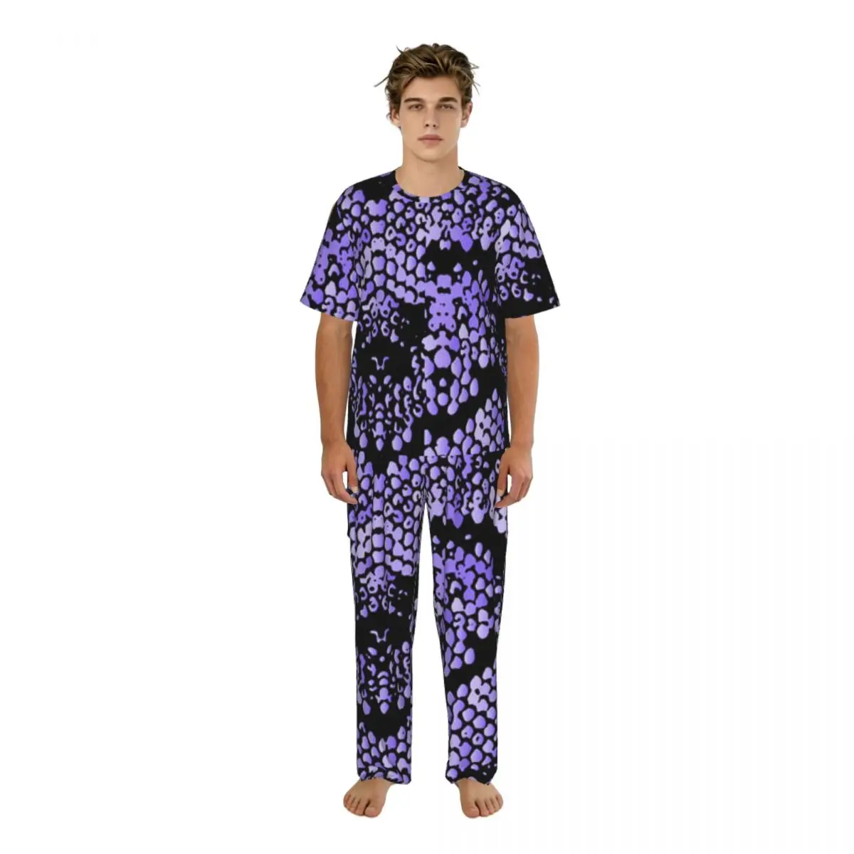 

Мужской комплект пижамы: летние топы с коротким рукавом + длинные брюки, домашняя одежда, костюм для сна с принтом под змеиную кожу