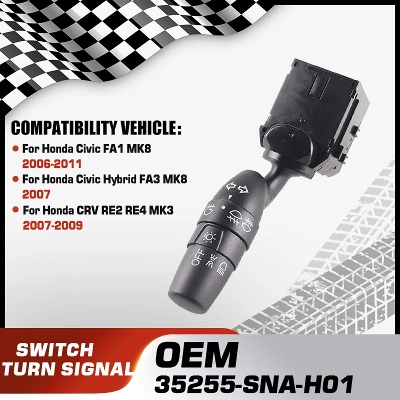 

Car Headlight Turn Signal Switch For Honda Civic FA1 MK8 2006-2011 Honda Civic Hybrid FA3 MK8 2007 Honda CRV RE2 RE4 2007-2009
