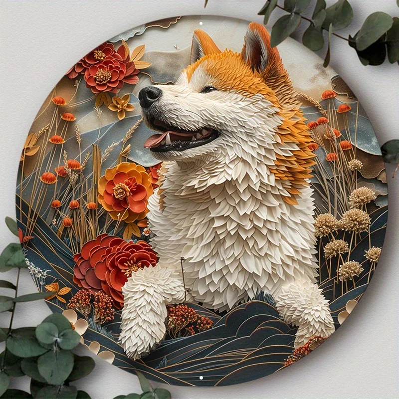 

Round Metal Aluminum Sign Mask Theme Cute Dog Gift Art Decorative Plates for Bar Cafe Club Yard Office Home Wall Decor