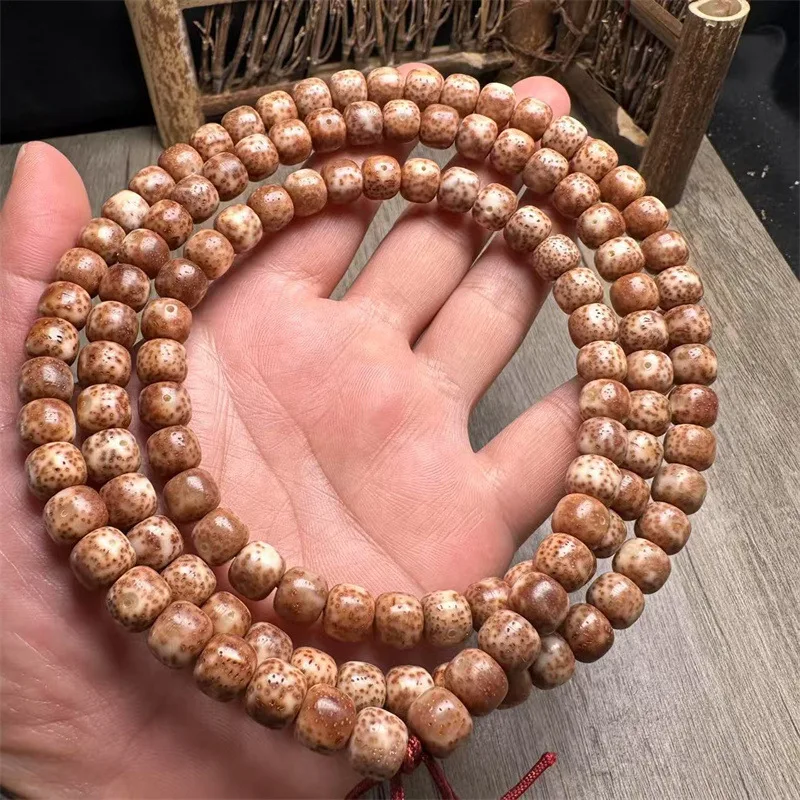 Hainan Bodhi Seed Powder, Jade-Like Tiger Skin Pattern, Fire Cloud Moon Old Style Round Bead Bracelet, Buddhist P