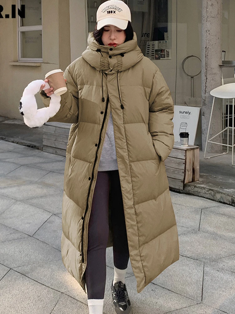 Oversized Down Coats Women Winter Thick Warm Hooded Long Padding Jacket Ladies Korean Fashion Casual Single Breasted Outerwear