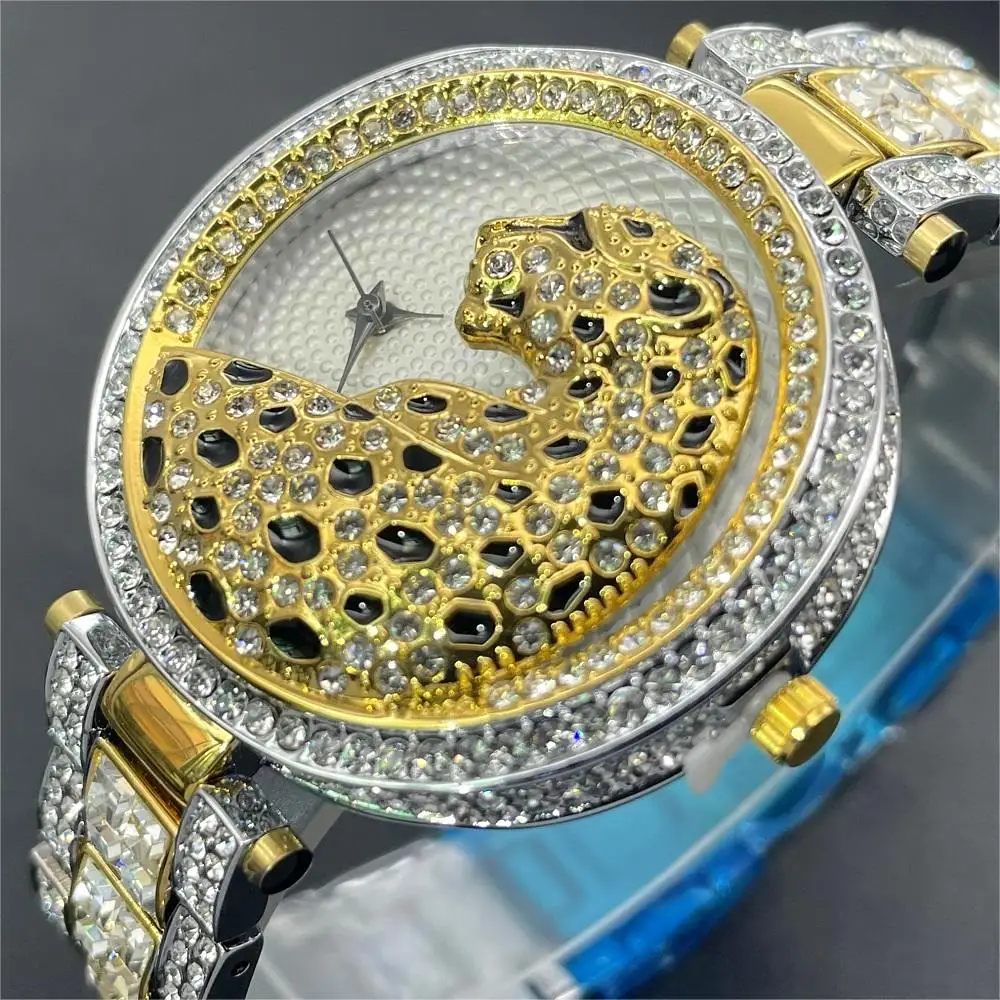 MISSFOX Fashion Gold Watch For Women Leopard Head DIamond Quartz Wristwatch Ladies Iced Out Bling Jewelry Clock Hot Sell