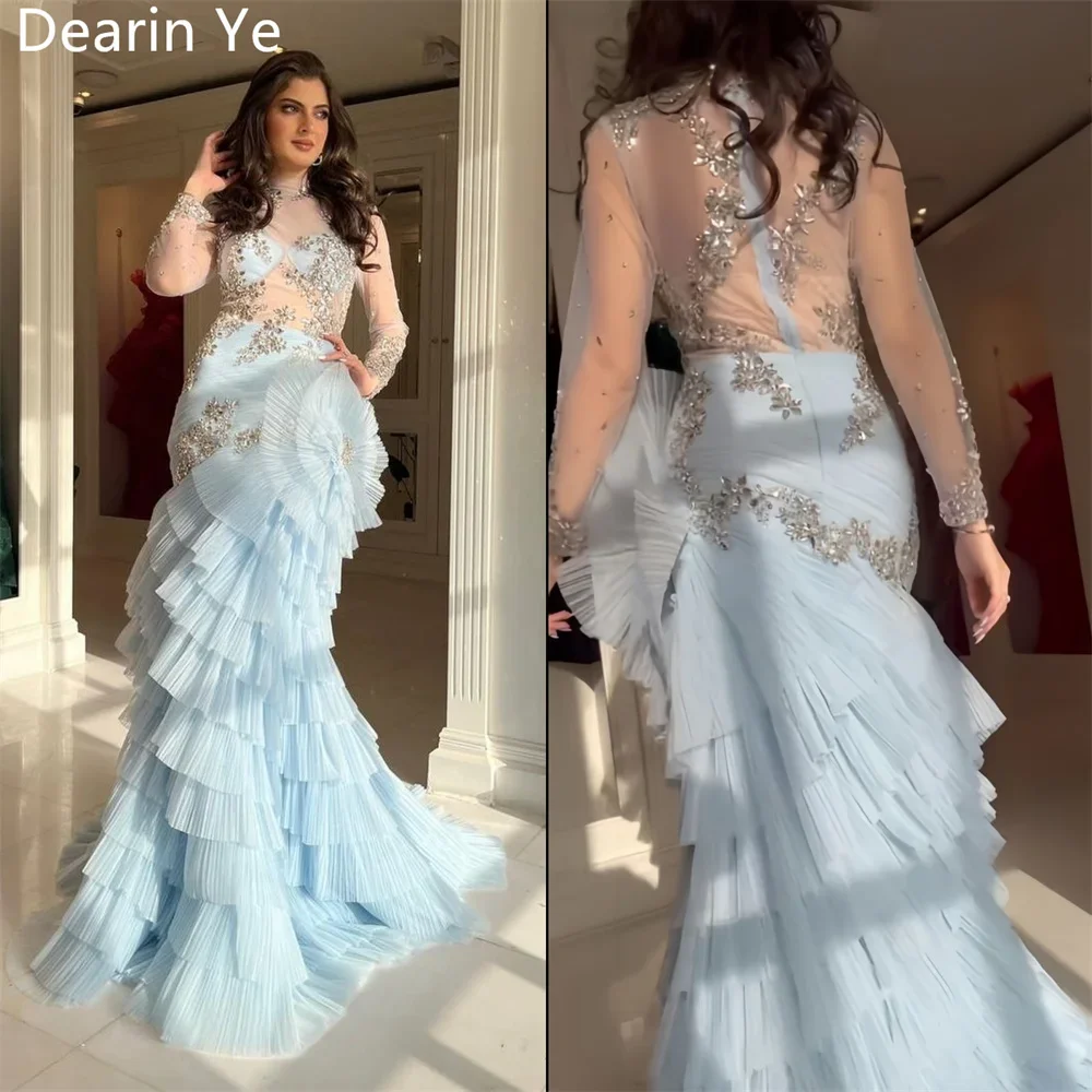 Customized Prom Gown Dearin Scoop Neckline Mermaid Floor Length Skirts Sequin Layered Tulle Flouncing Bespoke Occasion Dresses E