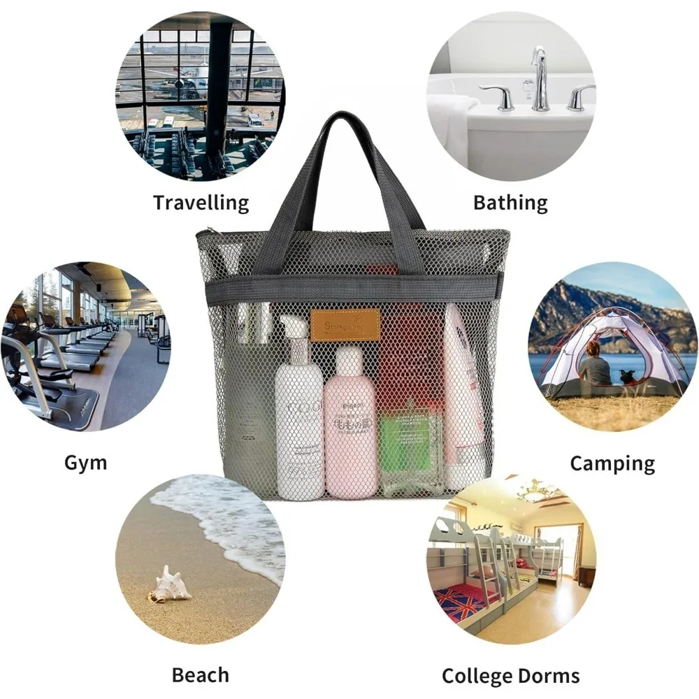 1 Stück Netz-Duschorganizer, tragbare Hängetasche für Toilettenartikel, Badorganizer mit Reißverschluss für Reisen, Fitness, Camping, Studentenwohnheime, Strand – Detail 3