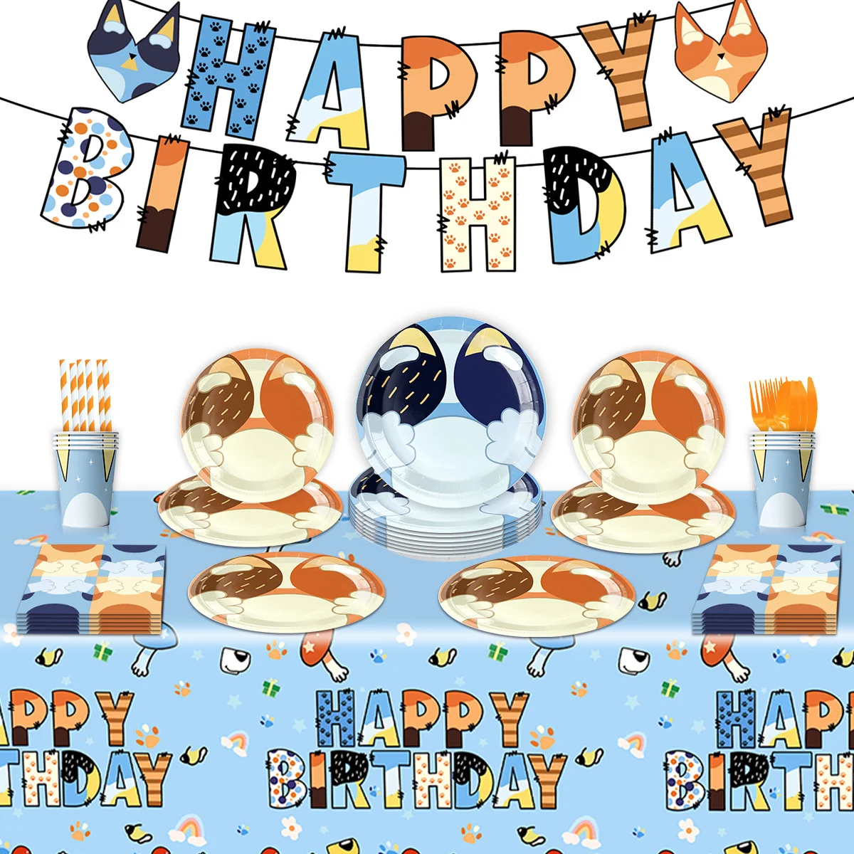 Bluey And Bingo Birthday Decoration Tableware Tablecloth Backdrop Bluey And Bingo Balloons Keychain Party Favors Kids Birthday