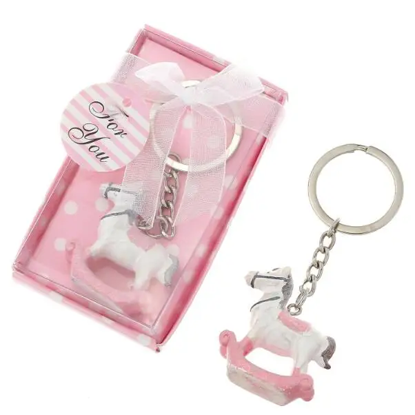 

(30pcs/Lot)+Baby Girl Shower Favors & Gift Pink Rocking Horse Keychain Birthday Party Souvenirs & Giveaway For Guest