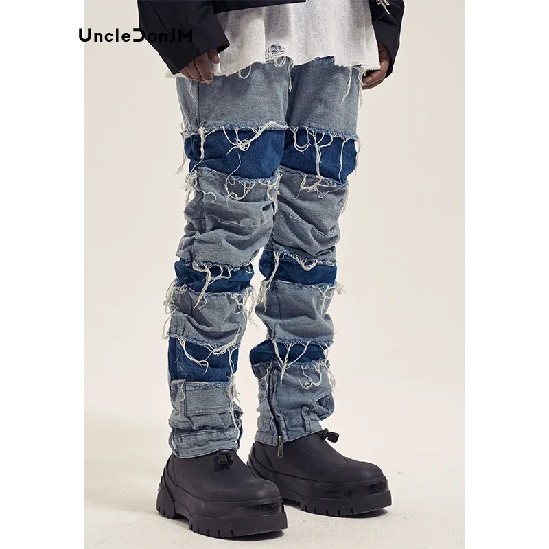 

Distressed Y2k Jeans Hip Hop Patchwork Ripped Jeans Streetwear Pants for Men Unisex