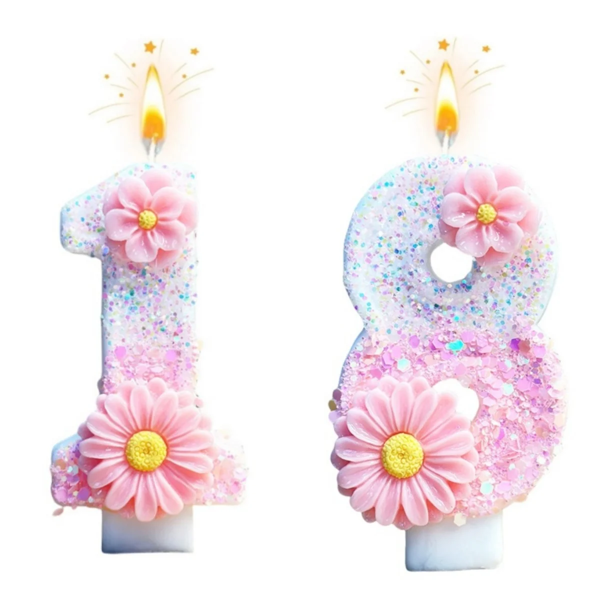 Nuevas Velas de Cumpleaños con Números del 0 al 9, Diseño Original de Margarita Rosa en Degradado, Decoración para Pasteles de Cumpleaños, Fiestas y Aniversarios