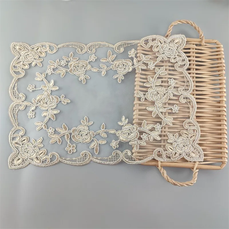 European Rectangular Lace Embroidered Table Mat Coaster Laptop Oven Microwave Cover Wine Set Party Christmas Wedding Decoration