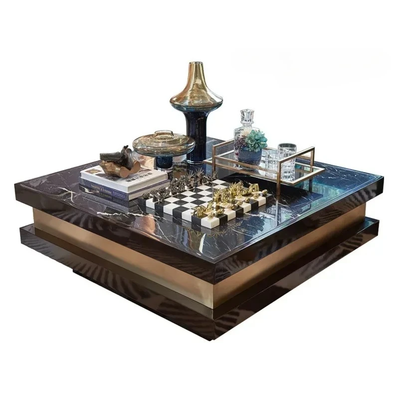 

LJYFTavolino da caffè in marmo italiano leggero e di lusso, combinazione di mobili TV, tavolo da tè quadrato per soggiorno, vill