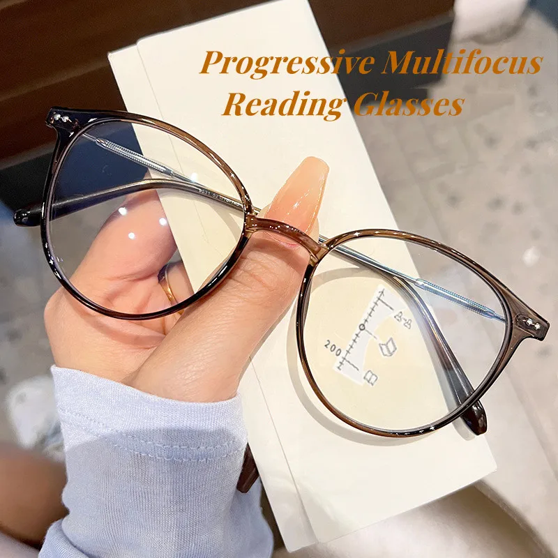 

Round Frame Multifocal Progressive Reading Glasses Fashion Anti Blue Light Men Women Computer Hyperopia Eyewear with Diopters