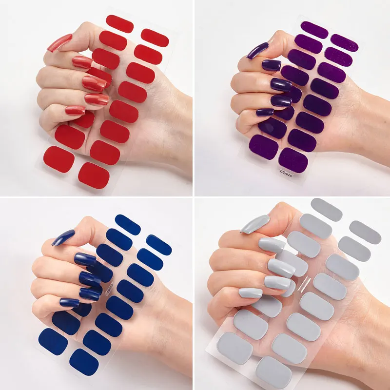 Full Cover Waterproof Solid Color Self Adhesive Nail Stickers Decals Summer Nail Art Polish Sticker Manicure Accessories Decor