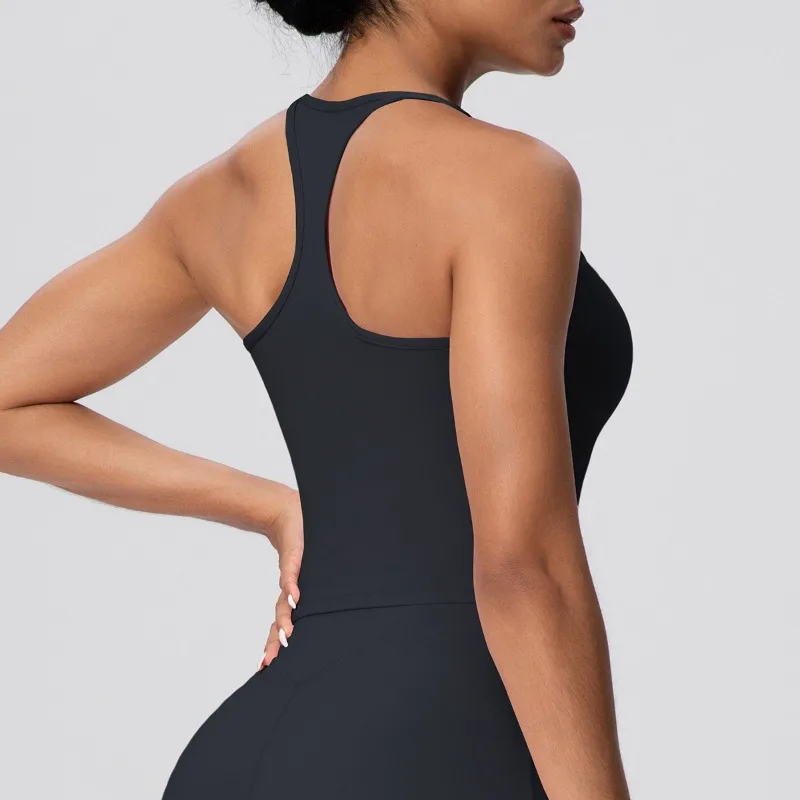 Abbigliamento da yoga in tinta unita da donna, reggiseno sportivo da corsa e fitness all'aperto, elastico in altezza, a forma di I