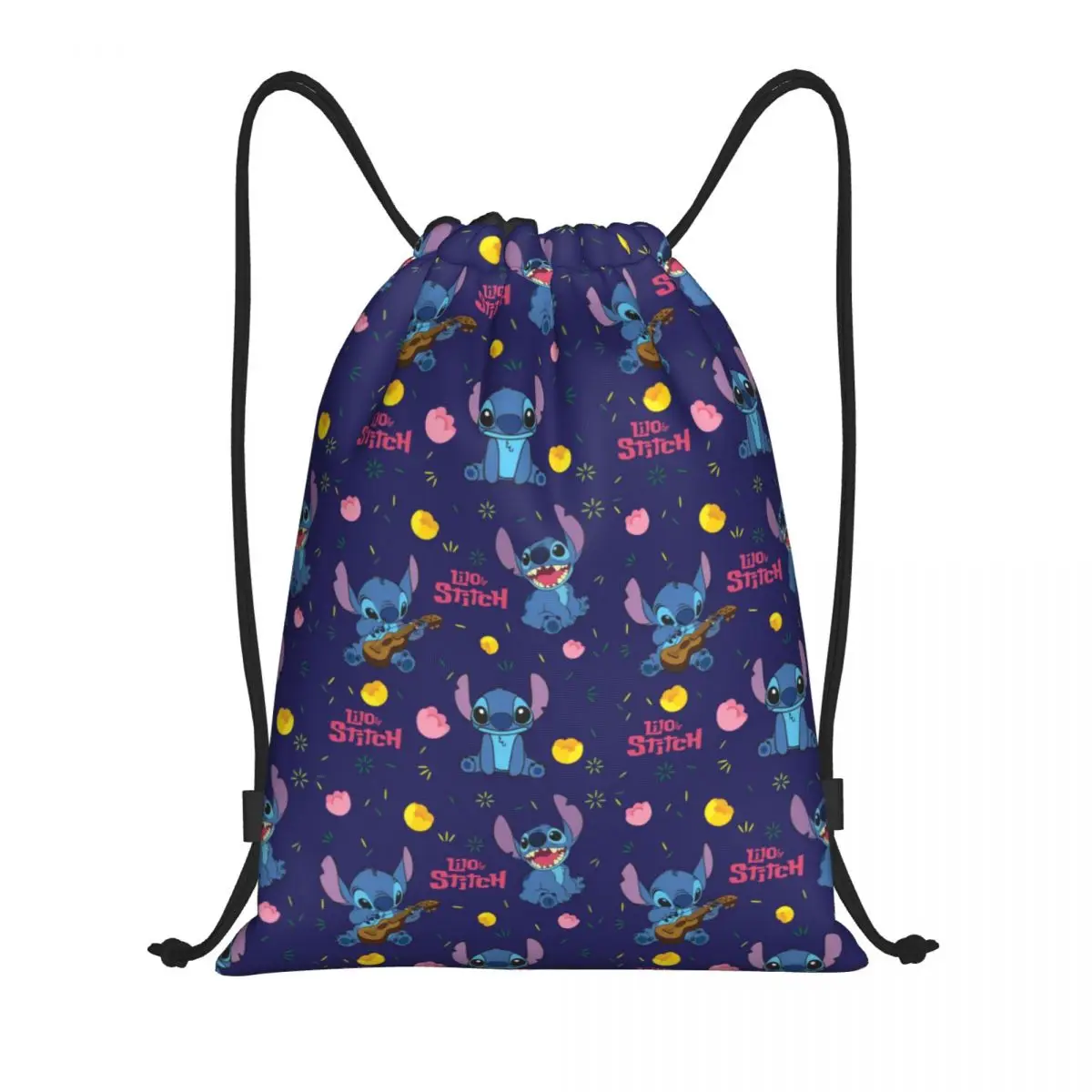 Custom Blue Lilo Stitch Pattern Drawstring Bag Women Men Foldable Sports Gym Sackpack Cartoon Shopping Storage Backpacks