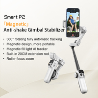 AOCHUAN Smart P2 Gimbal Stabilizer Magnetic Phone Holder With Fill Light Built-in 20CM Extension Rod AI Tracking for Shooting