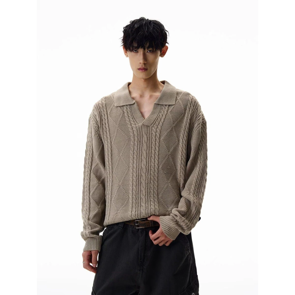 

Fall Winter V-Ne Knitted Cardigan Men's Color Casual Sle Loose Fit Outerwear Comfortable Polyester Fiber Long Sve