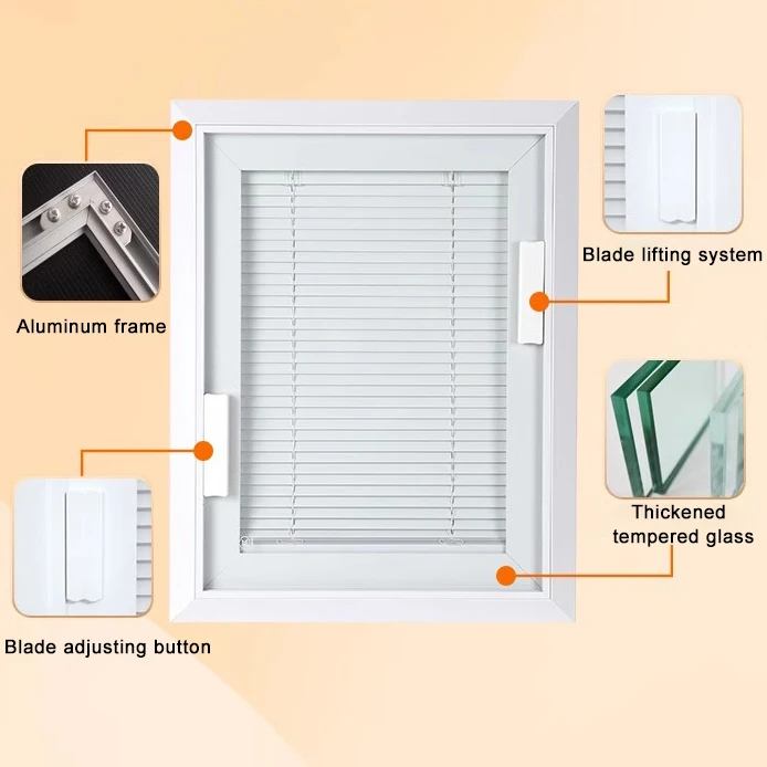 Magnetic control between glass shutters for Oriel windows Built-in shutters