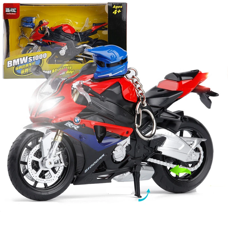 1/12 BMW-S1000RR Racing Motorcycles Simulation Alloy Motorcycle Car Model With Helmet Sound and Light Collection Toys Gift