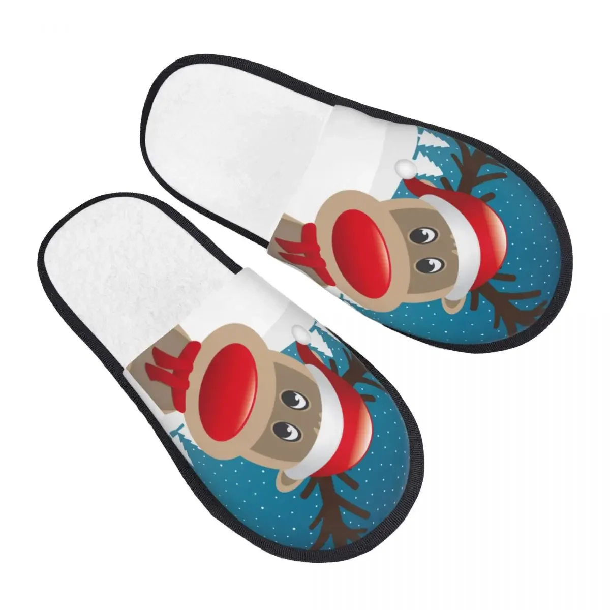 Rudolph The Red Nosed Reindeer Guest Slippers for Bedroom Women Custom Print Christmas House Shoes