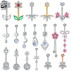 14G Curved Opal Dangled CZs Belly Button Rings Heart Butterfly Cute Cat Water-Drop Navel Piercing Nombril Sexy Body Belly Rings