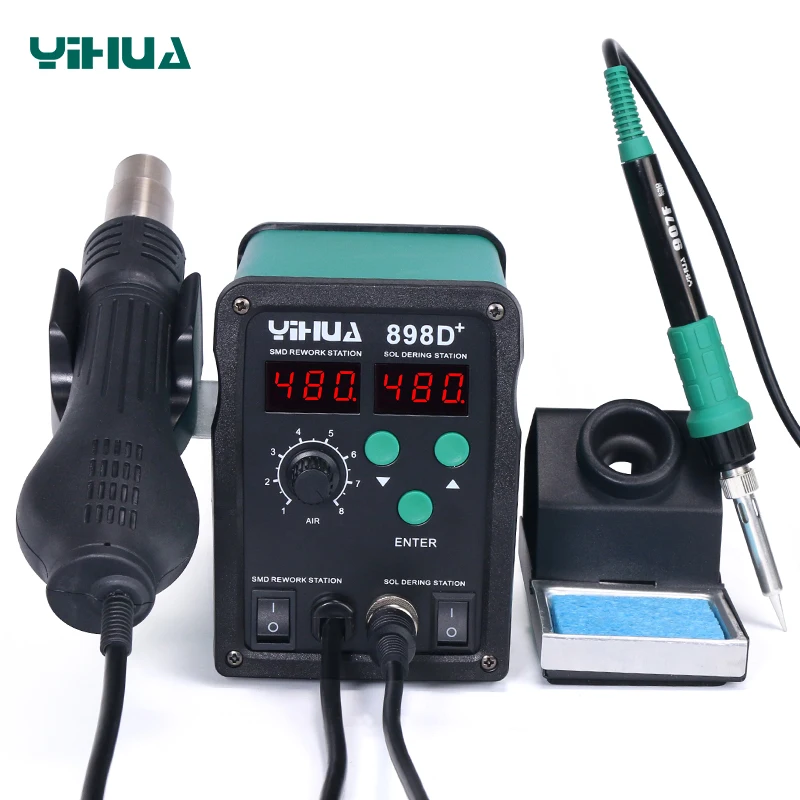 YIHUA 898D+  2in1 750W Hot air Solder Soldering Iron for Mobile Phone Repair Rework Soldering Station