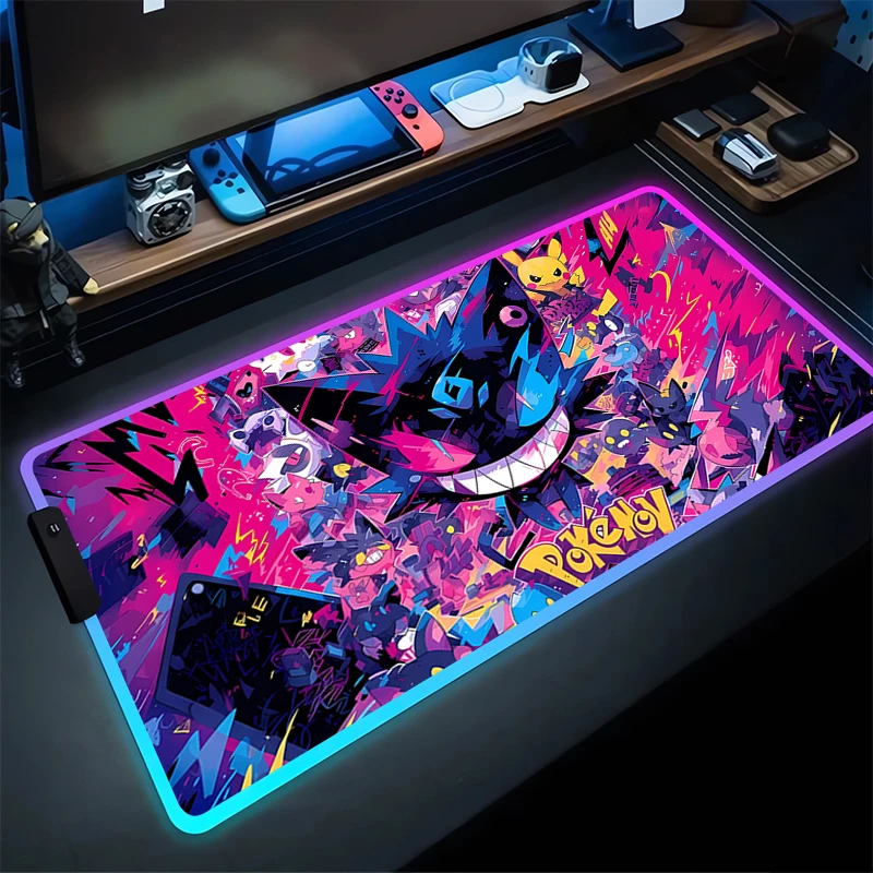 

RGB Gaming Mouse Pad G-Gengar Desk Mat HD Gamer Accessories Large LED Light MousePads PC Computer Carpet With Backlit P-Pokémon