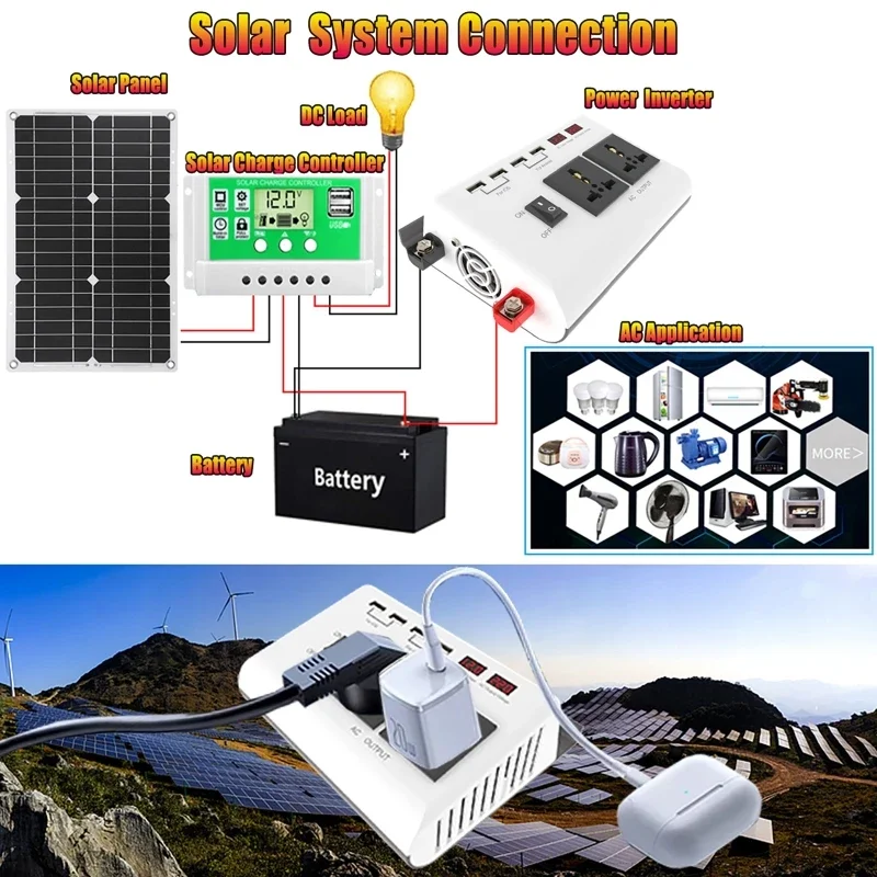 12V to 110V /220V 300W Intelligent LCD Dual Display Inverter 4 USB Fast Charging Car Converter Modified Sine Wave Power Inverter