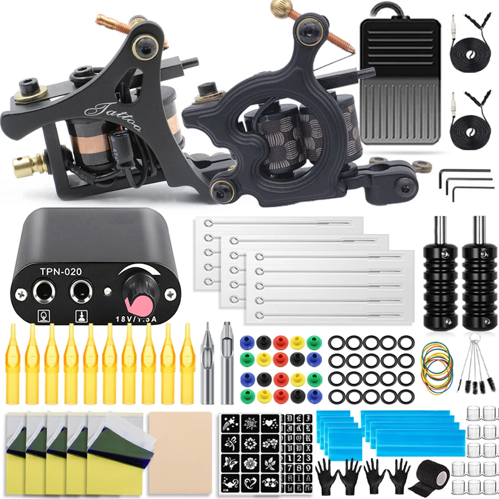 

Professional Tattoo Machine Kit 10 Wraps Coils Machine Gun Set Tattoo Power Supply Needles Kit for Tattoo Beginner Makeup Supply