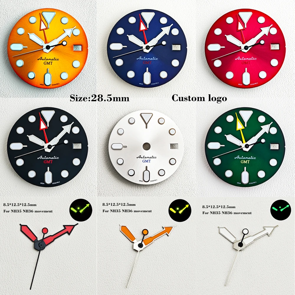 28.5mm NH35 Watch Dial Fit for NH34 NH35 NH36 Automatic Movement for SKX SRP Green Luminous Custom Logo Watch Modification Parts