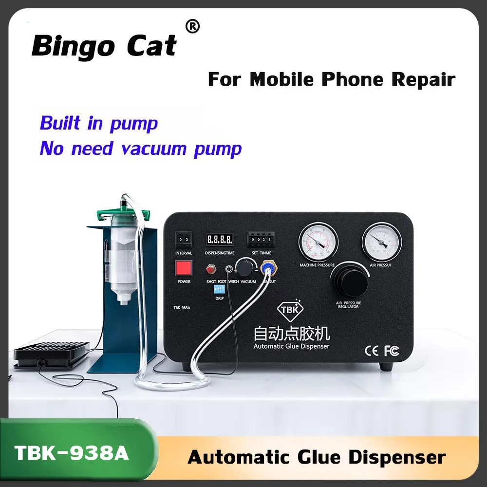 TBK-983A Automatic Glue Dispenser Professional Precise Dispensing Controller Built-in Air Compressor Phone Watch Repair Tools